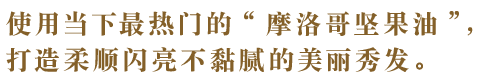 使用当下最热门的“摩洛哥坚果油”,打造柔顺闪亮不黏腻的美丽秀发。