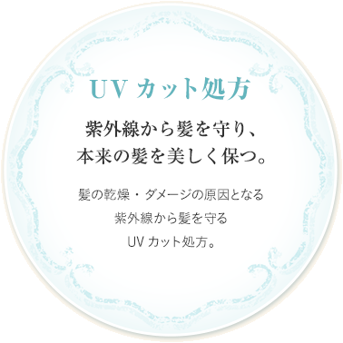 UVカット処方 紫外線から髪を守り、本来の髪を美しく保つ。
